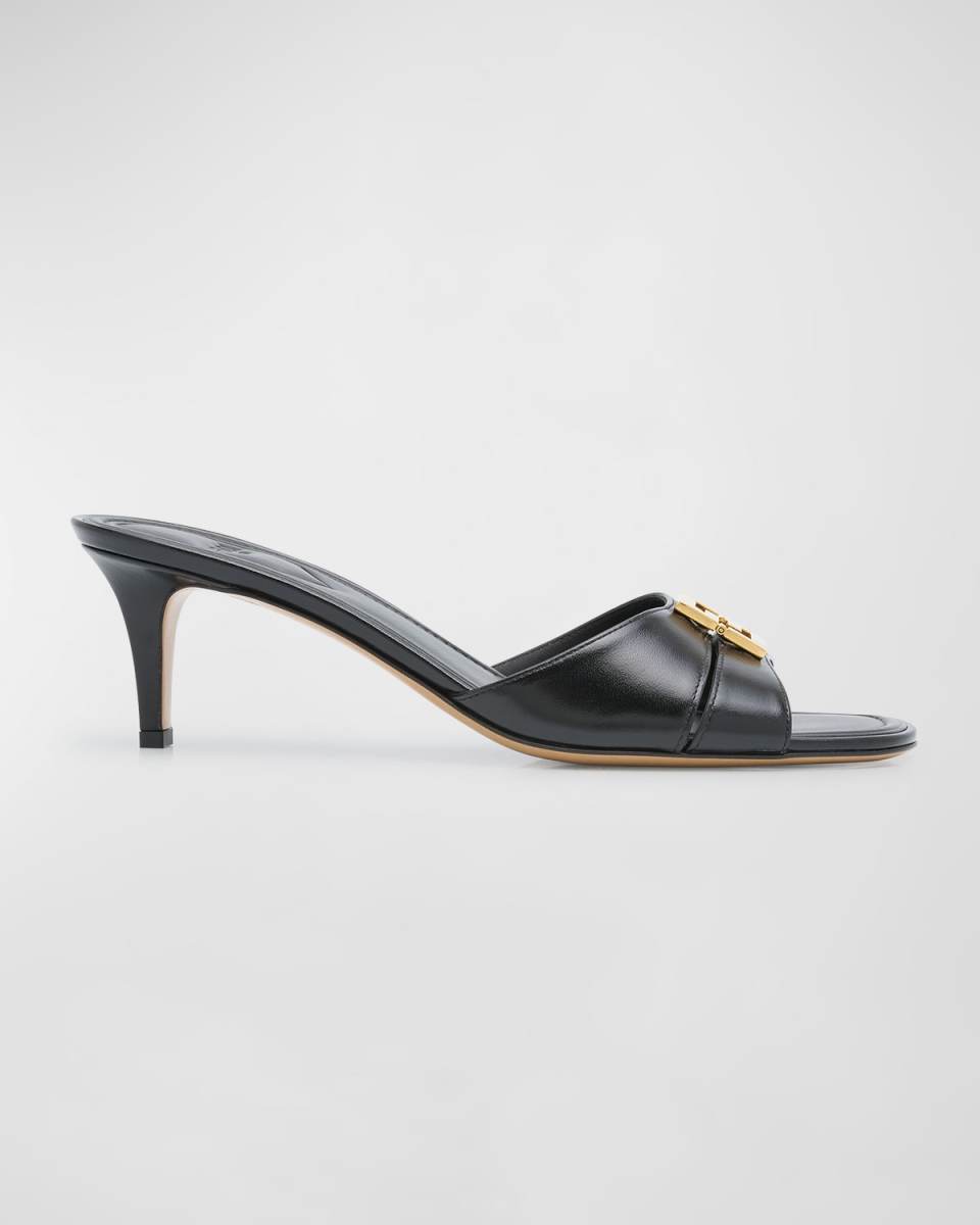 Fold Leather Kitten-Heel Sandals